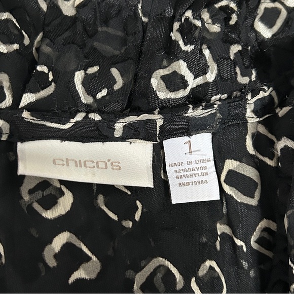 Chico's Size 1 Geometric Print Top Tunic Black & Beige Sheer Long Sleeve Shirt - Picture 4 of 16